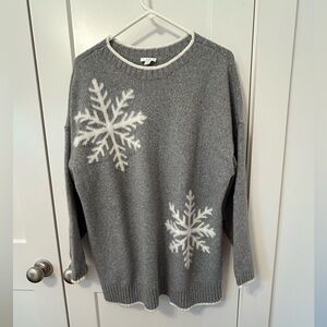 JJILL Soft and Cozy Gray and Ivory Snowflake Sweater Size XL